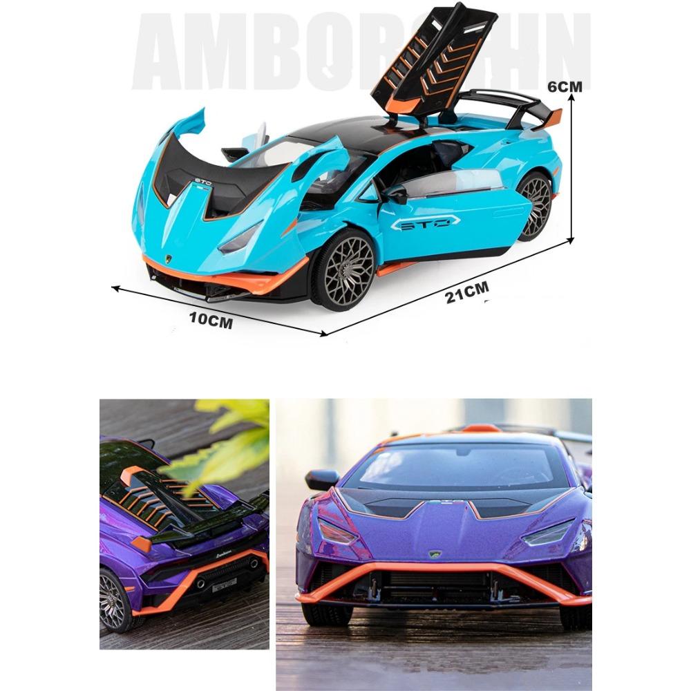 1/24 Lamborghini HURACAN STO Alloy Sports Car Model Diecast Metal Toy Racing Car Model High Simulation Collection Sound and Light Kids Gifts