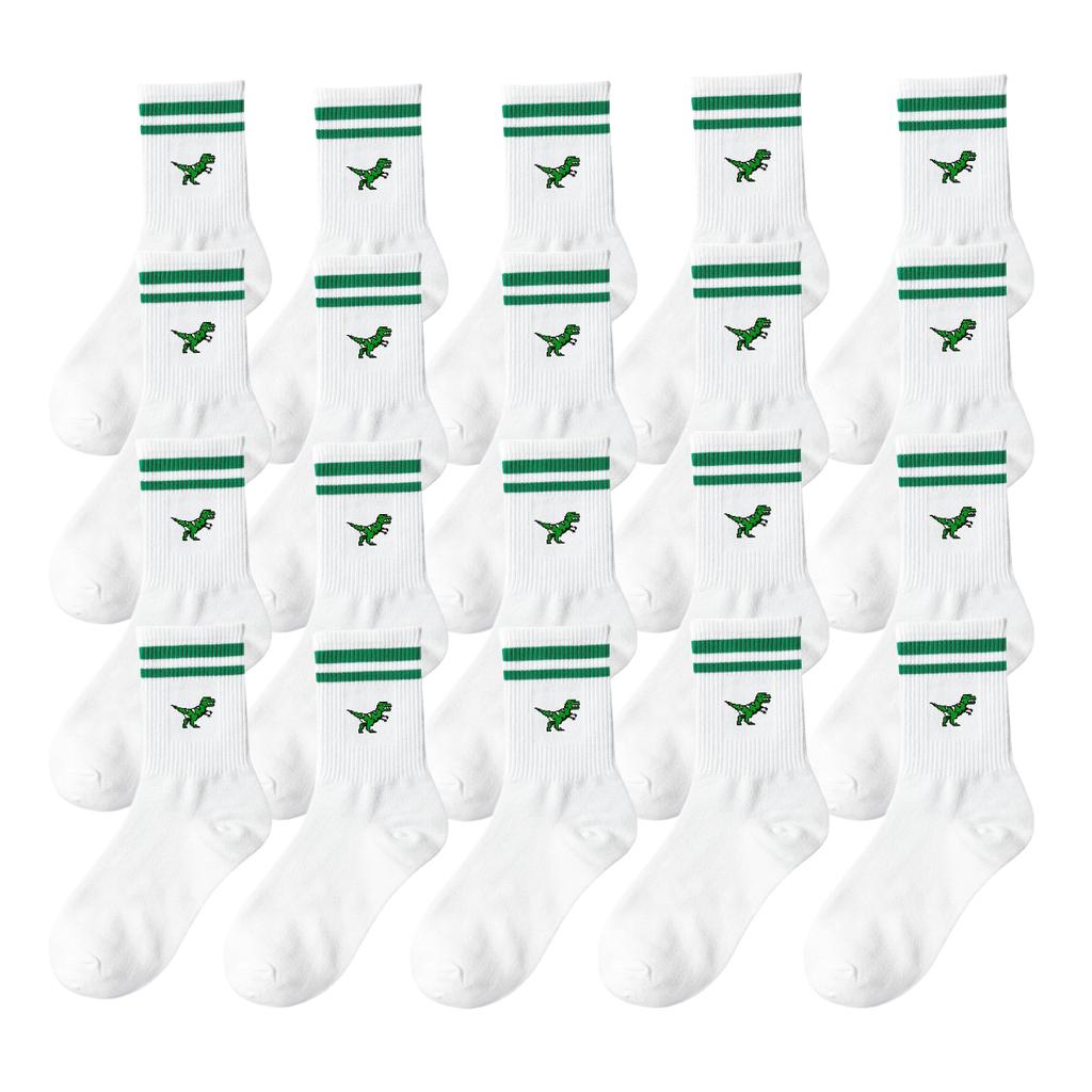 Men and women green striped cartoon dinosaurs cute comfortable socks, breathable sweat absorption deodorant Crew Socks