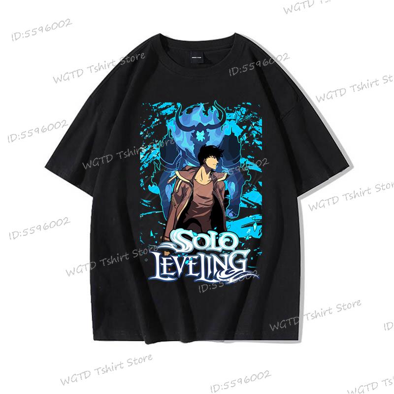 Hip Hop Streetwear Anime Solo Leveling Statue of God Print T-Shirt Männer Frauen Harajuku Grafik Lockeres Oberteil Vintage Baumwoll-T-Shirt