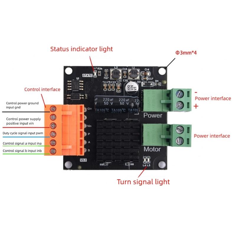 DC12V24V16A Motor Controller Driver Board With Thermal Protections Double Direction Indicator For Brushed Motors
