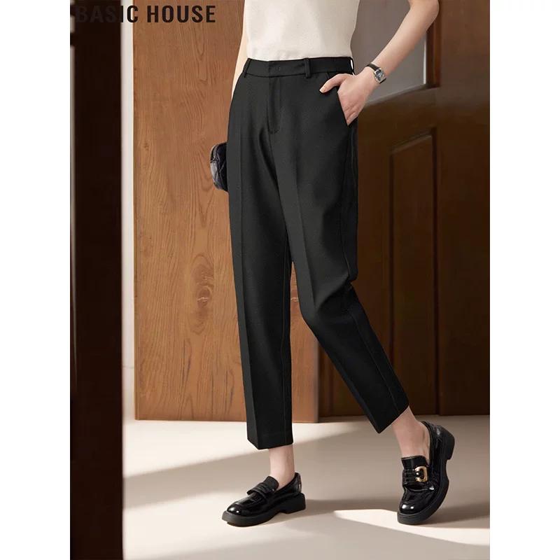 Basic House Women s High-Waist Straight-Leg Cropped Suit Pants M