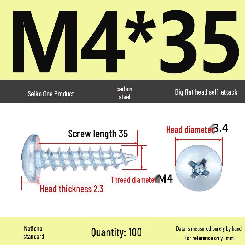 Galvanized M3 Phillips Flat Head Self-Tapping Wood Screws, High-Strength, Large Head