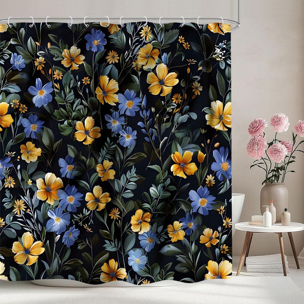 Beautiful Botanical Floral Shower Curtain Green Leaf Multicolour Flower Watercolour Style Art Home Shower Curtain Bathroom Decor