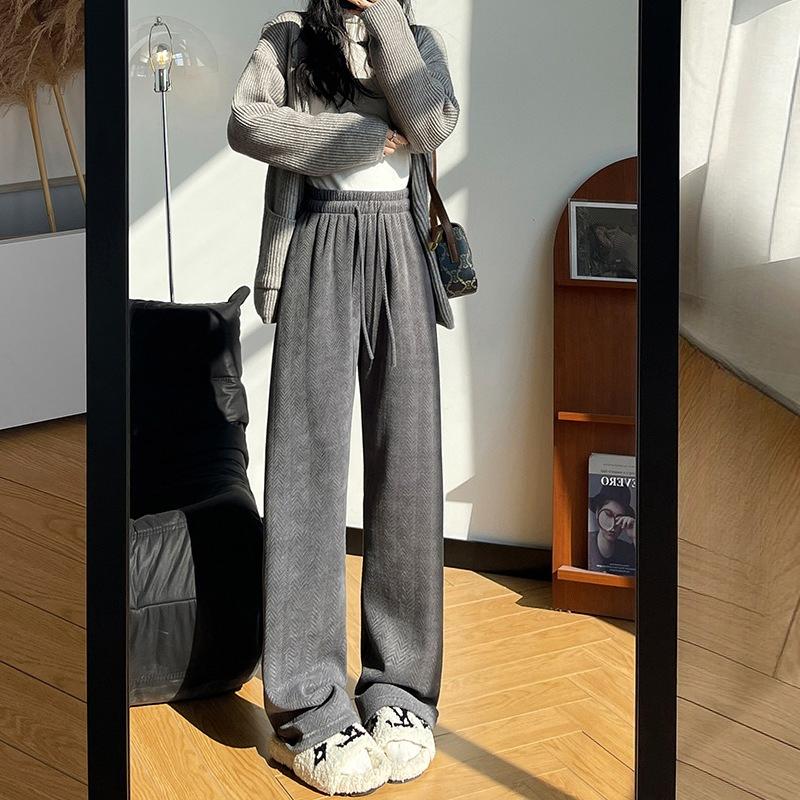 

Брюки палаццо из шенилла в елочку женские осенне-зимние свободного ленивого стиля прямые драпирующиеся с высокой посадкой на флисовой подкладке XL