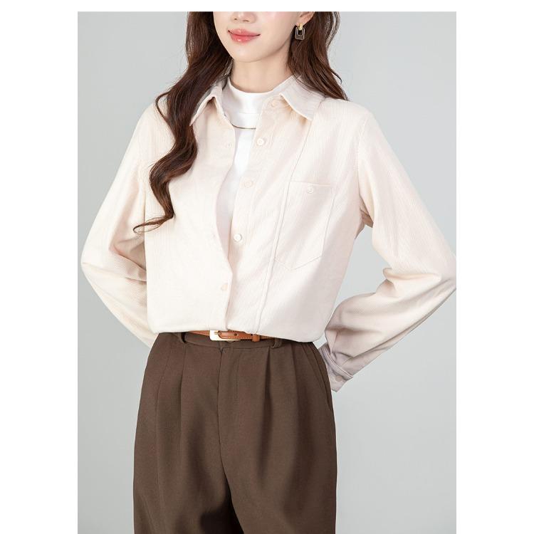 Sztruksowa Koszula Retro Kobiety Jesień Zima Vintage Elegancka Bluzka