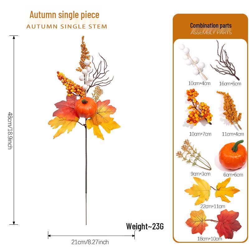 Autumn Harvest Pumpkin & Maple Leaf Vase Arrangement - Artificial Thanksgiving Decoration Art.