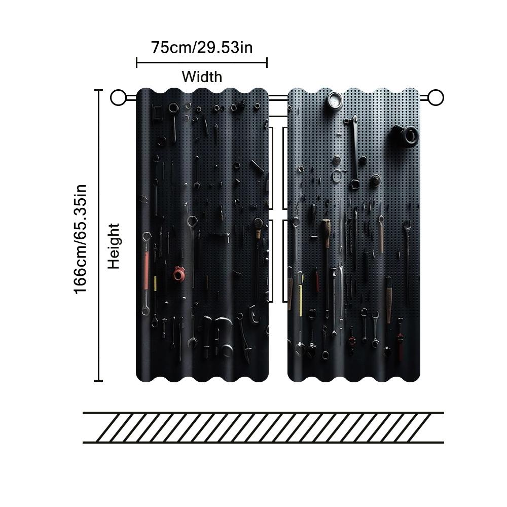 2 Pcs, Filtering Curtains (excluding Rods, Non-movable, Without Batteries) Workshop Tools Garagebackgroundsuitable for Use In