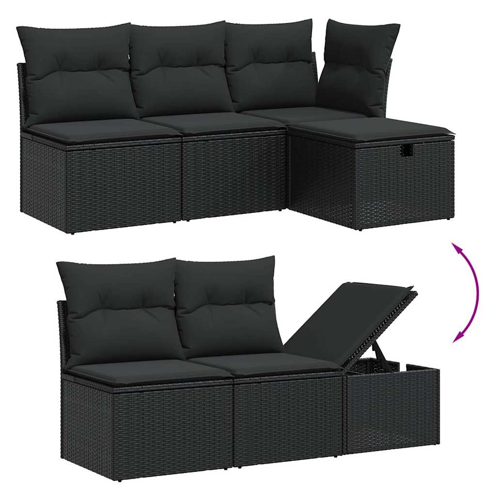 5 Piece Garden Sofa Set with Cushions Black PE Rattan