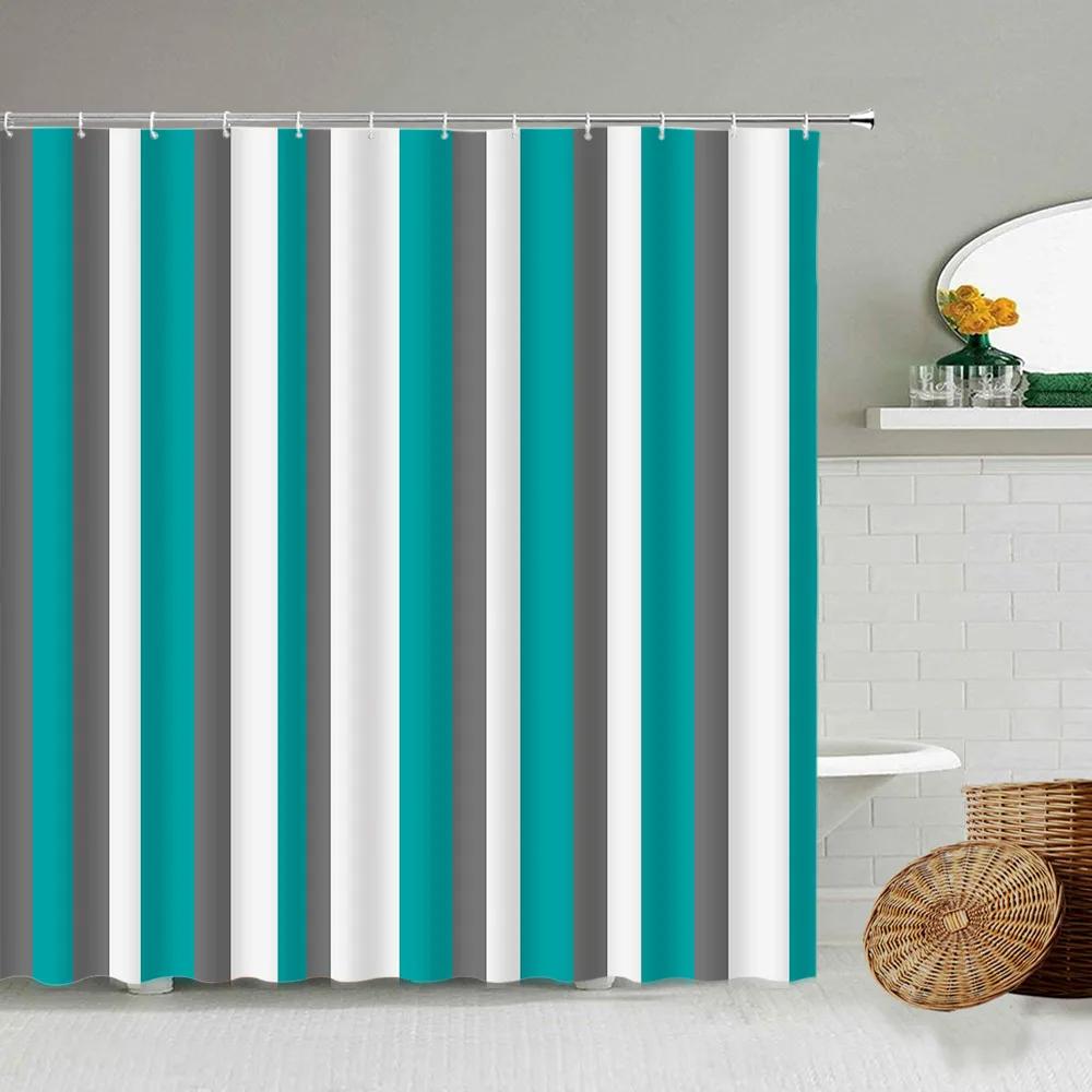 Black and White Checkered Wave Stripe Geometric Shower Curtain Bathroom Waterproof Polyester Curtain with Hook Home Decor