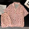 Sweet Girl Pink Small Floral Pajamas Women'S Summer Ice Silk High-Value Short-Sleeved Silk Loungewear Suit