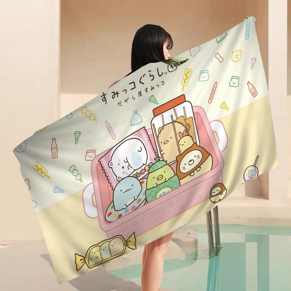 Sumikko Gurashi Beach Towel Cartoon Cute Summer Kids Large Bath Pool Beach Towel Microfiber Absorbent for Swimming Travel