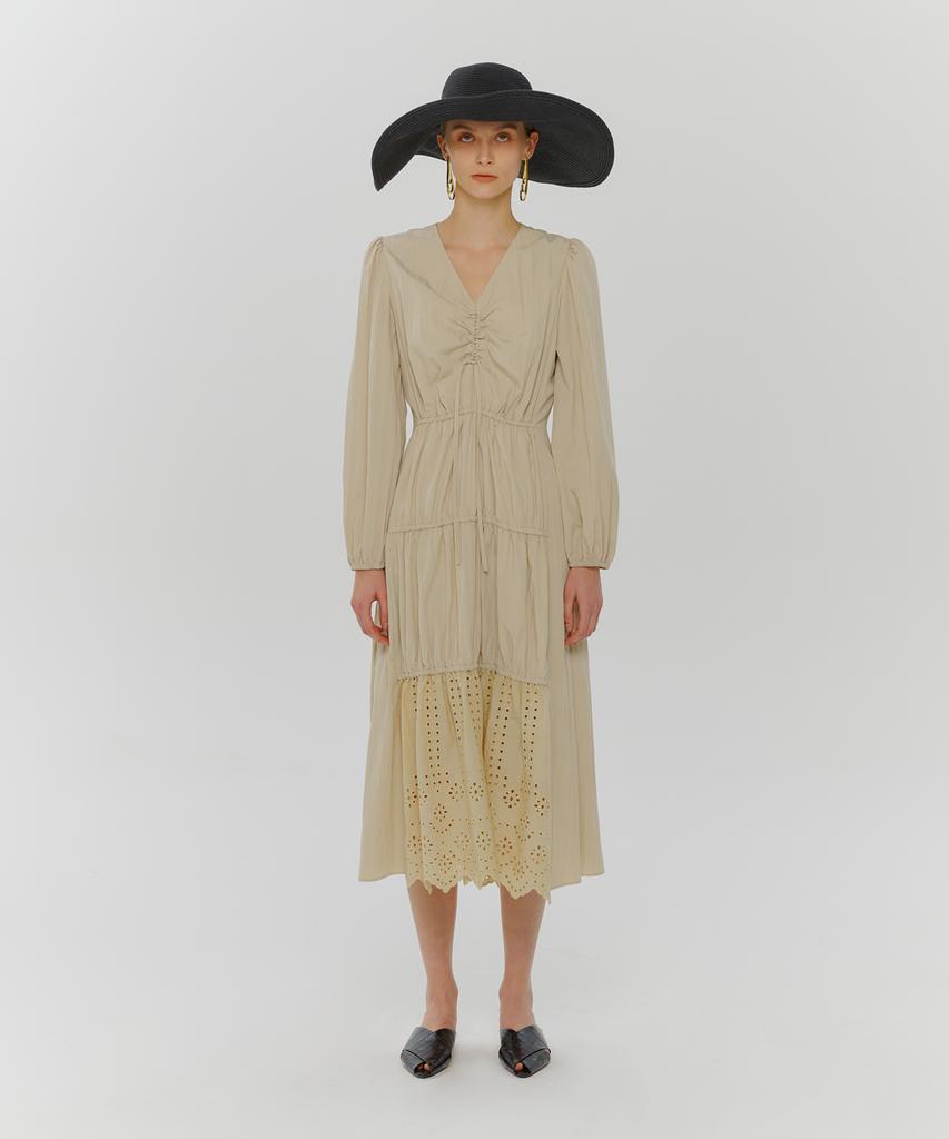 Etmont Stair Shirring Punching Dress Light Beige