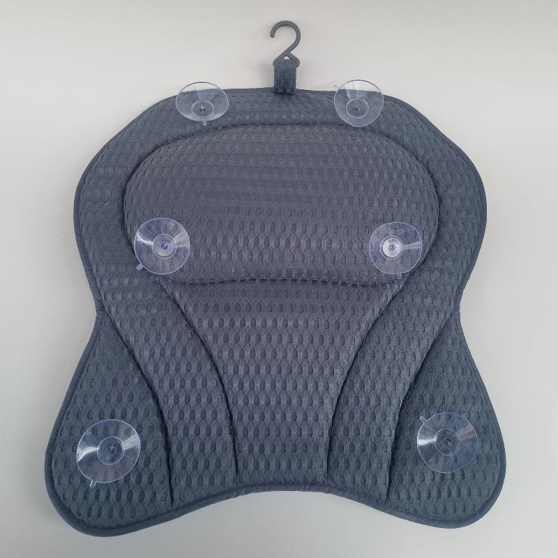 4D Gray Suction Cup Bathtub Pillow - Ergonomic Bath Pillow for Neck/Back Support Soft Polyester Fiber Non-Slip Spa Accessories
