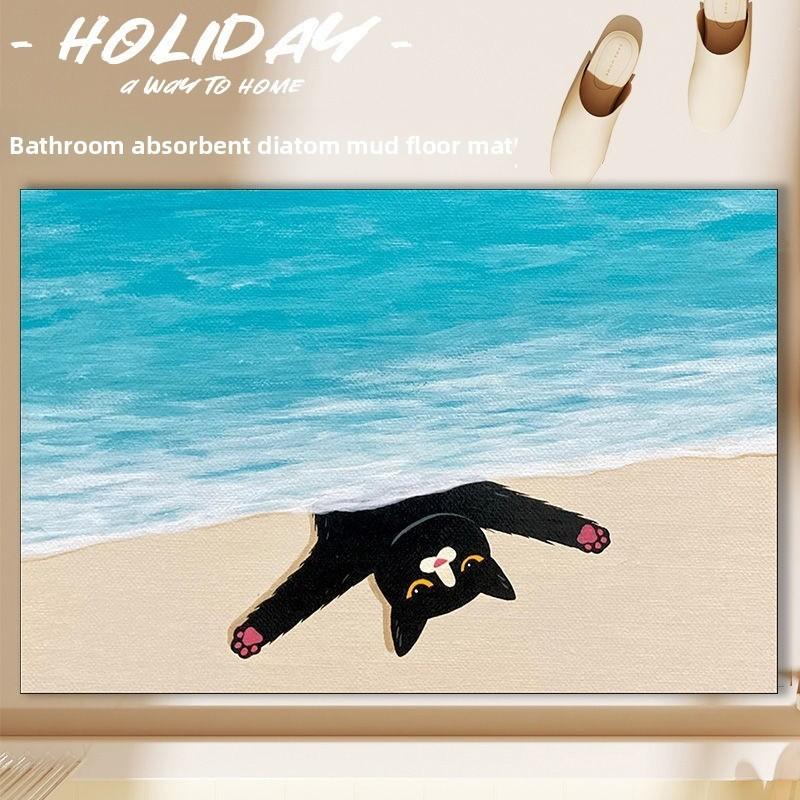 

Cartoon Nonslip Cat Bathroom Rug With Waterabsorption For Bedroom Or Room Living Black Cat D,40x60cm Diatom Mud