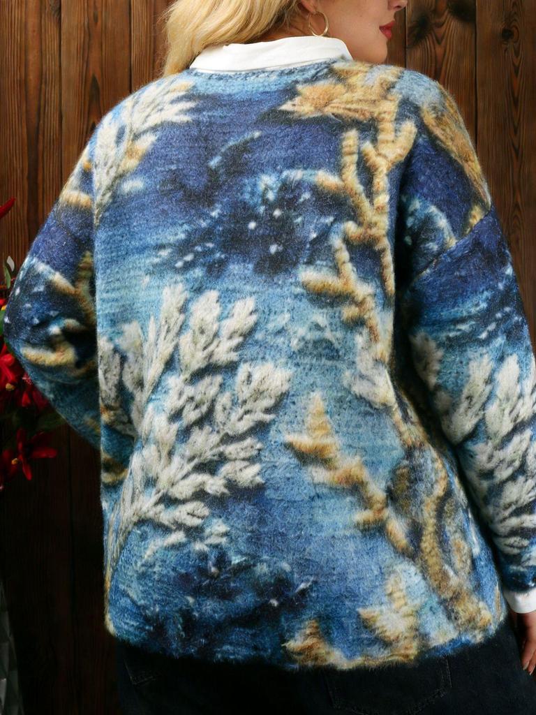 Women's V-Neck Mohair Knit Pullover - Snowflake Design for Autumn and Winter