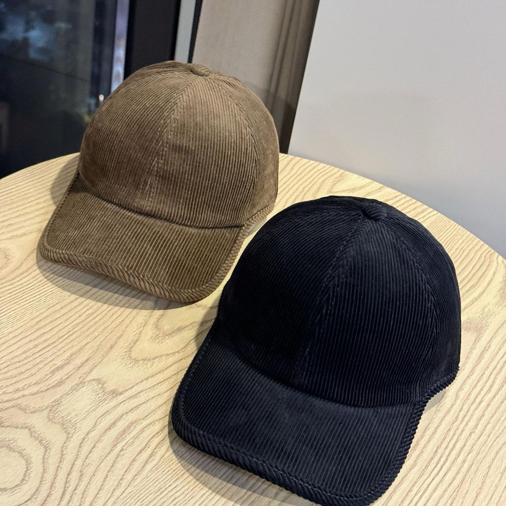 Autumn and Winter Fashionable and Versatile Thickened Corduroy Edged Adjustable Baseball Cap for Women Korean Version Solid Color Peaked Hat Trendy