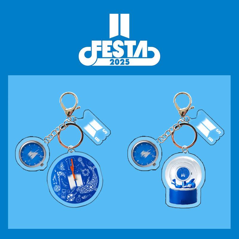

2pcs BTS 2025 FESTA Anniversary Keychain, Acrylic Clock & Snow Globe Charm, Kpop ARMY Fans Collectible Pendant 2pcs