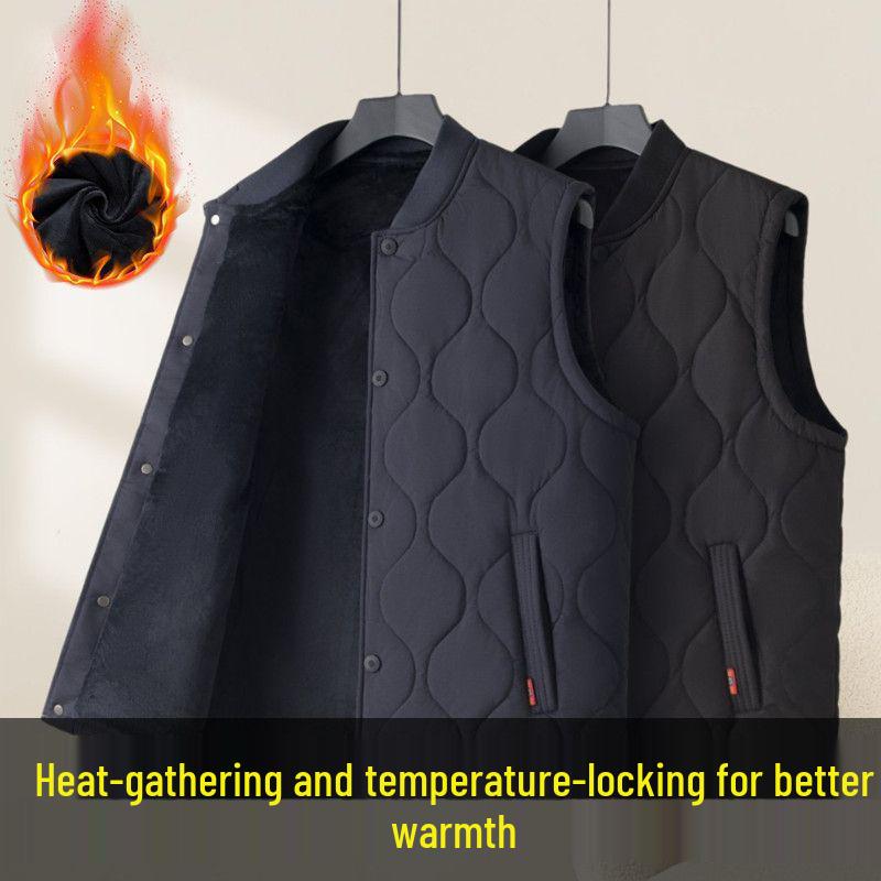 Men's Warm Lightweight Fall/Winter Plus Velvet Vest for Middle-aged and Elderly - Sleeveless Dad's/Grandpa's Jacket.