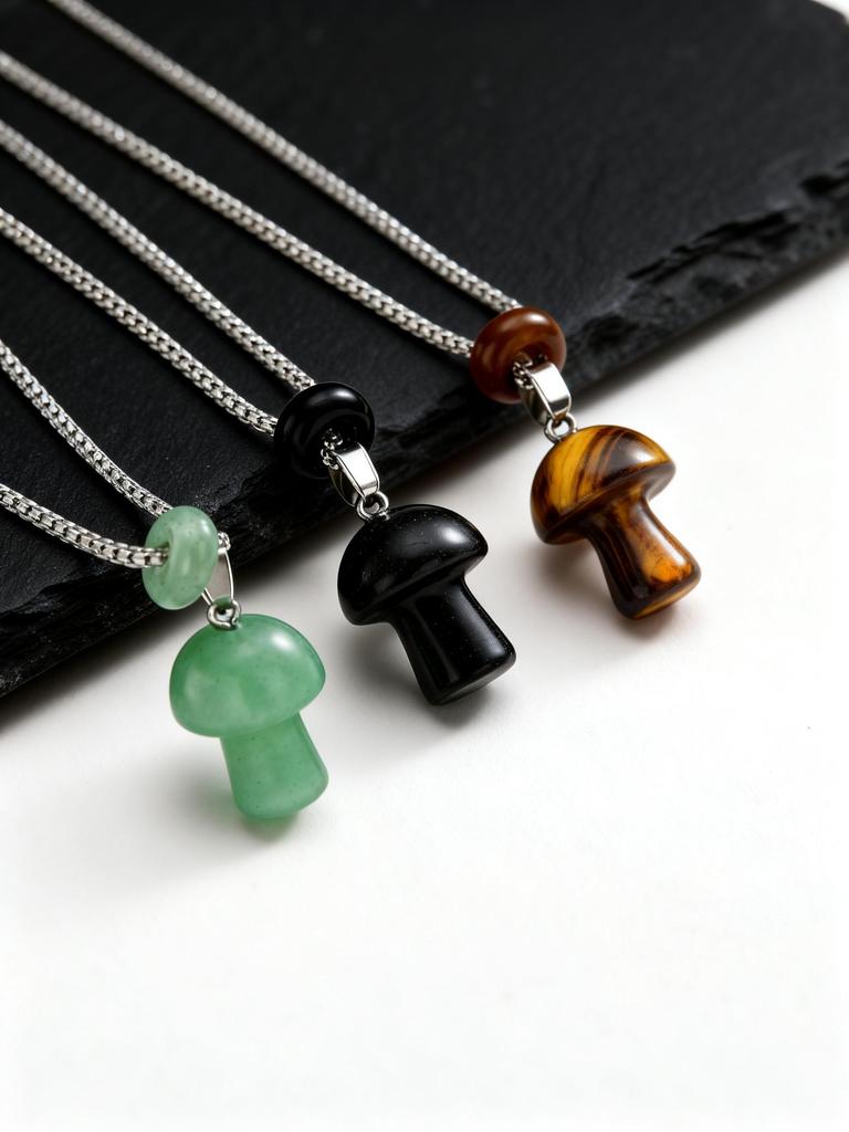 Tiger Eye Stone Mushroom Necklace for Men,Vintage Waterproof Long Chain Necklaces,Sweatshirt Chain Collars Gift