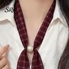 Satin Neck Scarf Women Imitation Pearl Buckle One-Piece Design Lightweight Chiffon Breathable Summer French Retro Black White Dot Collar Decorative