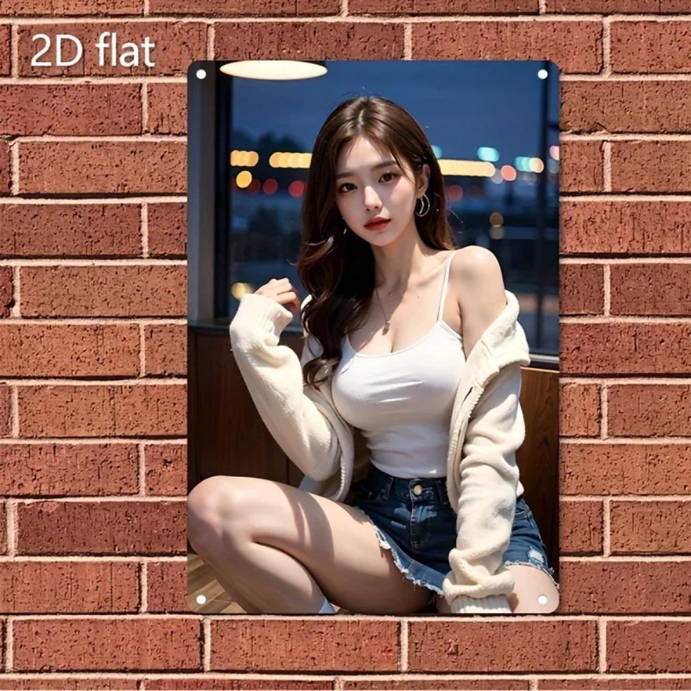 Korean Iron Wall Art Metal Face Poster, Minimalist 2D Decor for Room Cafe Bar, Easy Mounting