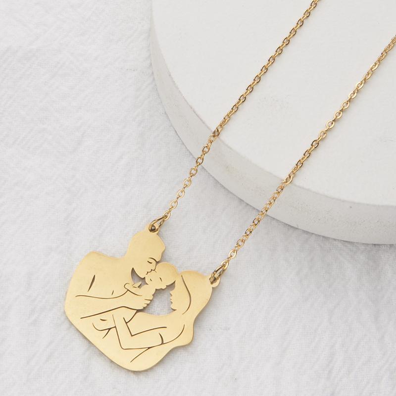 Stainless Steel Gold Silver Family Pendant Necklace Couple Necklace