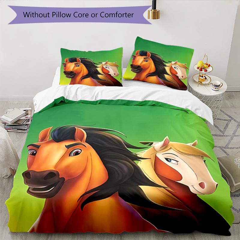 3pcs Spirit Stallion of the Cimarron Pattern Bedding Set Duvet Cover Set Includes Duvet Cover &pillowcases, Perfect All Season Bedroom Decoration & Gi
