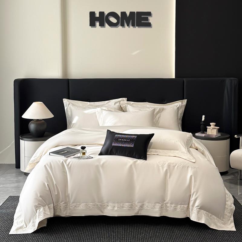 Beige Egyptian Cotton Bedding Set Luxury Hotel Style Embroidery Duvet Cover Set Flat/Fitted Bed Sheet Pillowcases Home Textiles