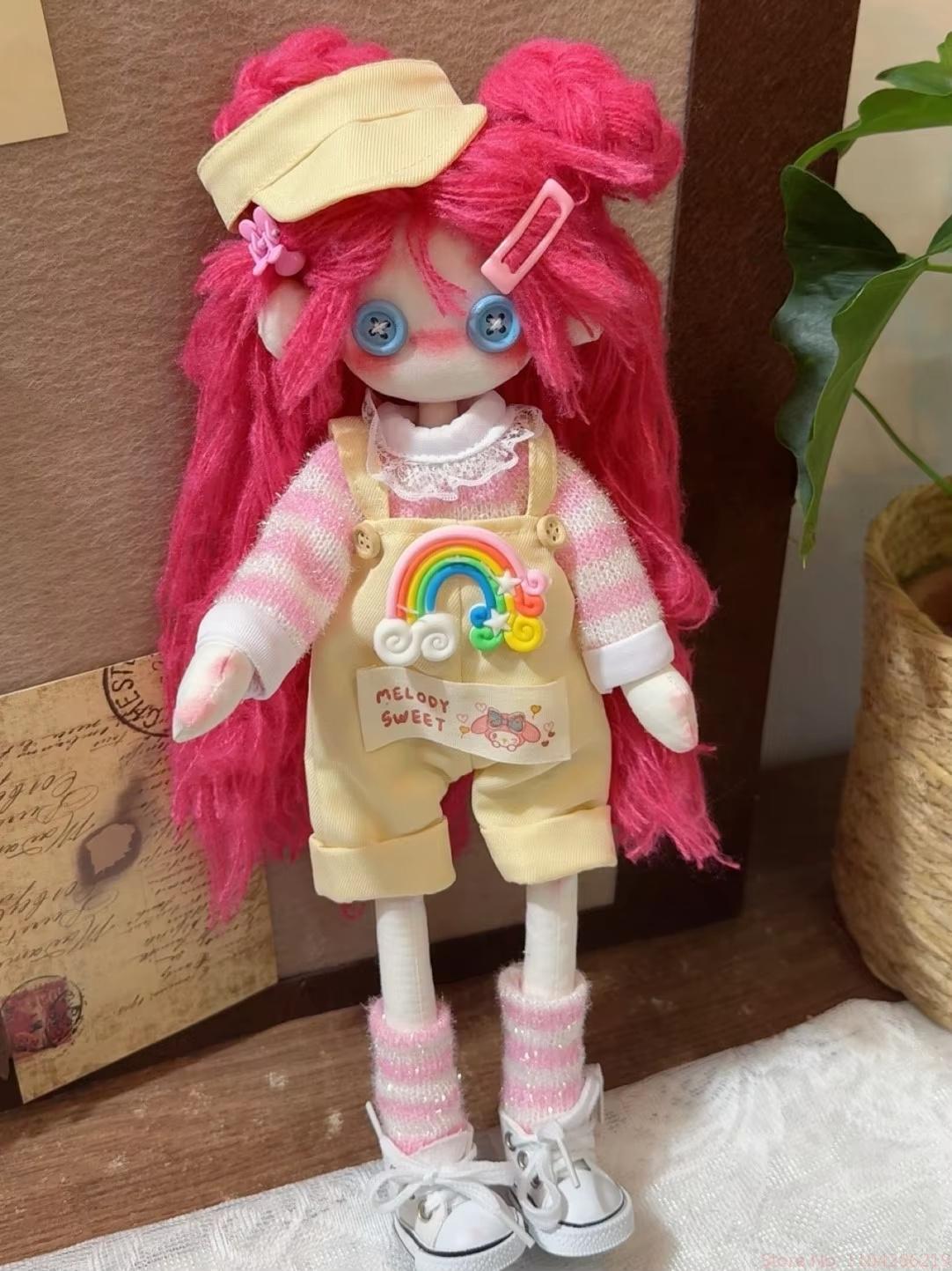 

Red Hair Button Doll Ghost Mom 33cm With Clothes And Shoes Birthday Gift Hand Sewing Doll With Limbs