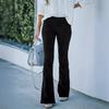 Spring Summer Women's Solid Color High Waist Slim Fit Flared Trousers Velvet Waist Casual Pants