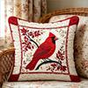 2D Quilted Red Cardinal Bird Throw Pillow Cover Floral Patchwork Decorative Cushion Case For Luxury Home Decor Gift