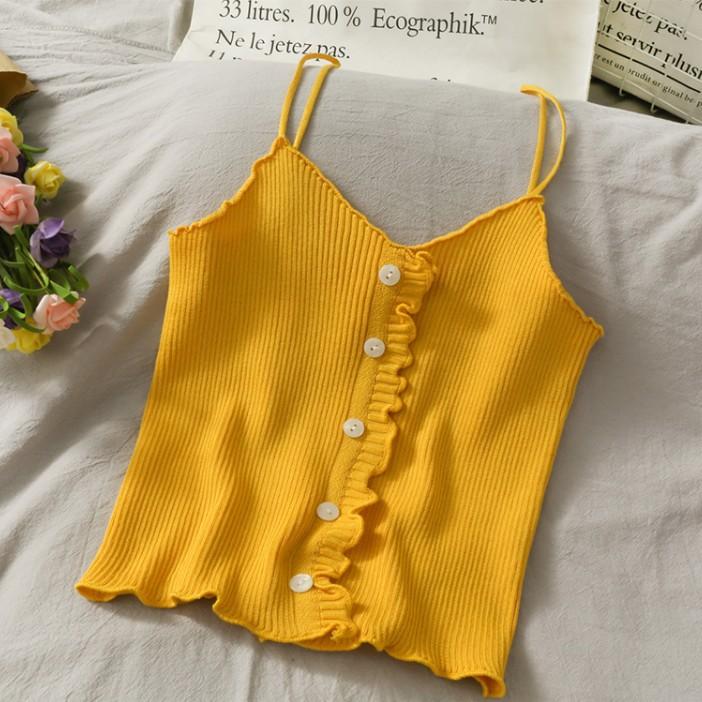 Summer New Women's Korean Style Slim-fitting Single-breasted Camisole Slimming Solid Color Knitted Vest