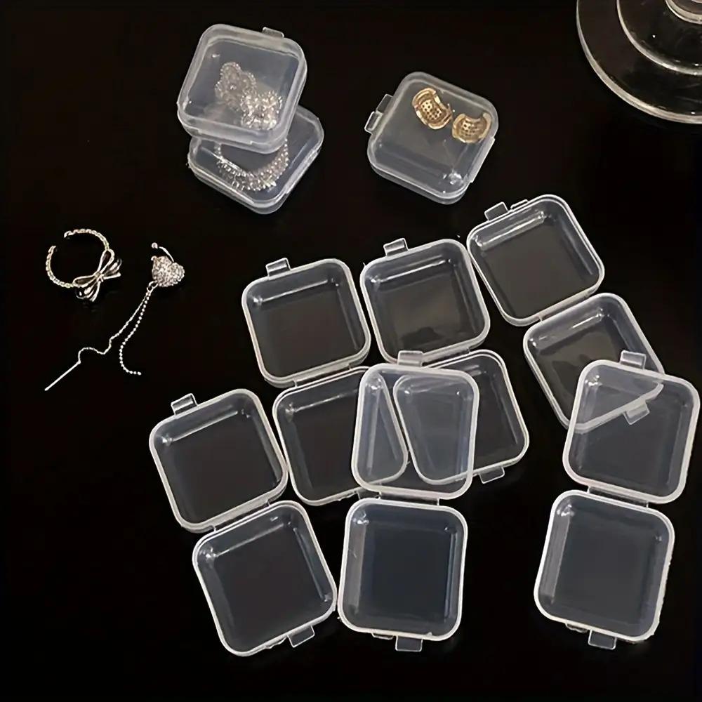 Transparent Plastic Mini Square Storage Box Covers Small Case for Pill Jewelry Earrings Dustproof Storage Pack Boxes