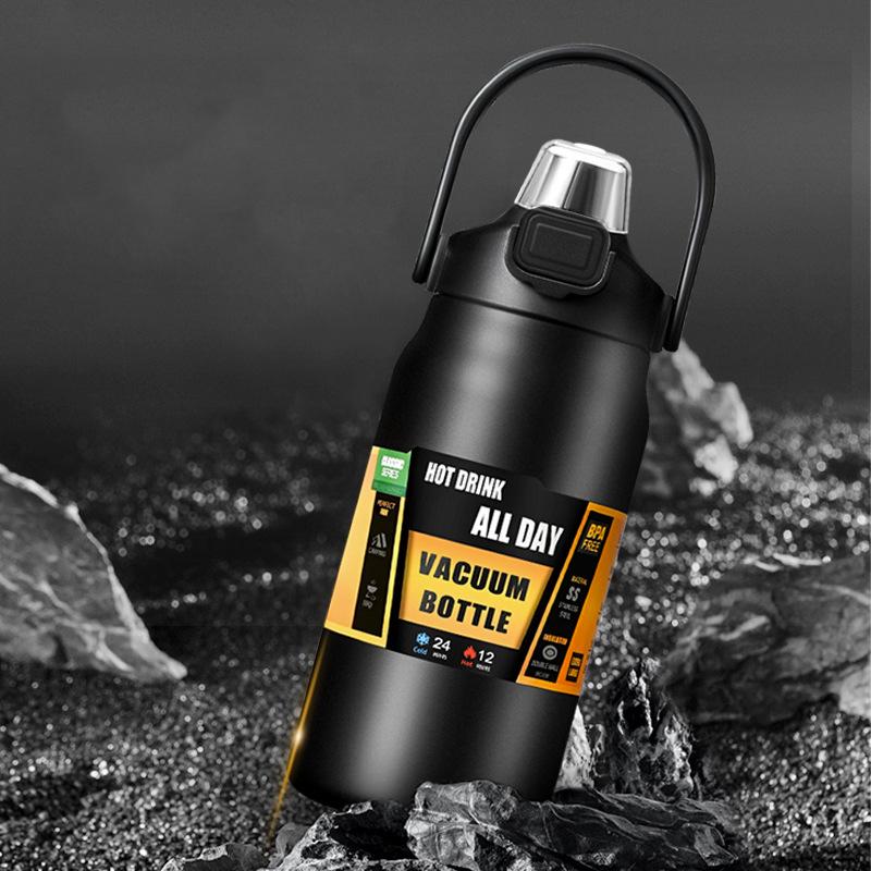 Isolierte Wasserflasche aus Edelstahl, große Kapazität, tragbare Thermoskanne für Outdoor-Sport, Wandern, Reisen, Vakuumisolierter Becher, Heiß-/Kaltgetränkebecher