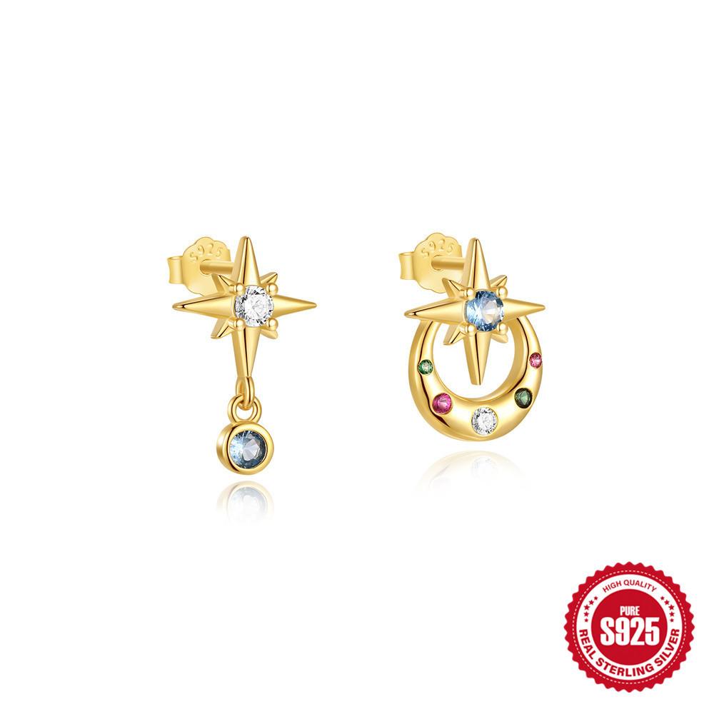 S925 Silver Niche Design Pink Zirconium Five-Petaled Flower Temperament Personality Versatile Fashion Popular Stud Earrings