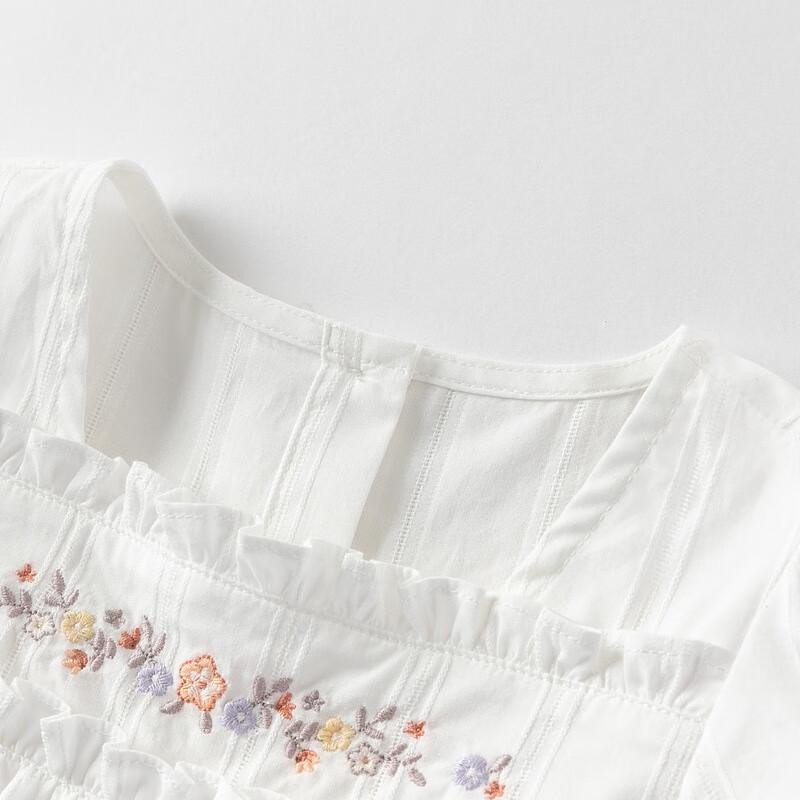 Girls' White Square Collar Summer Shirt