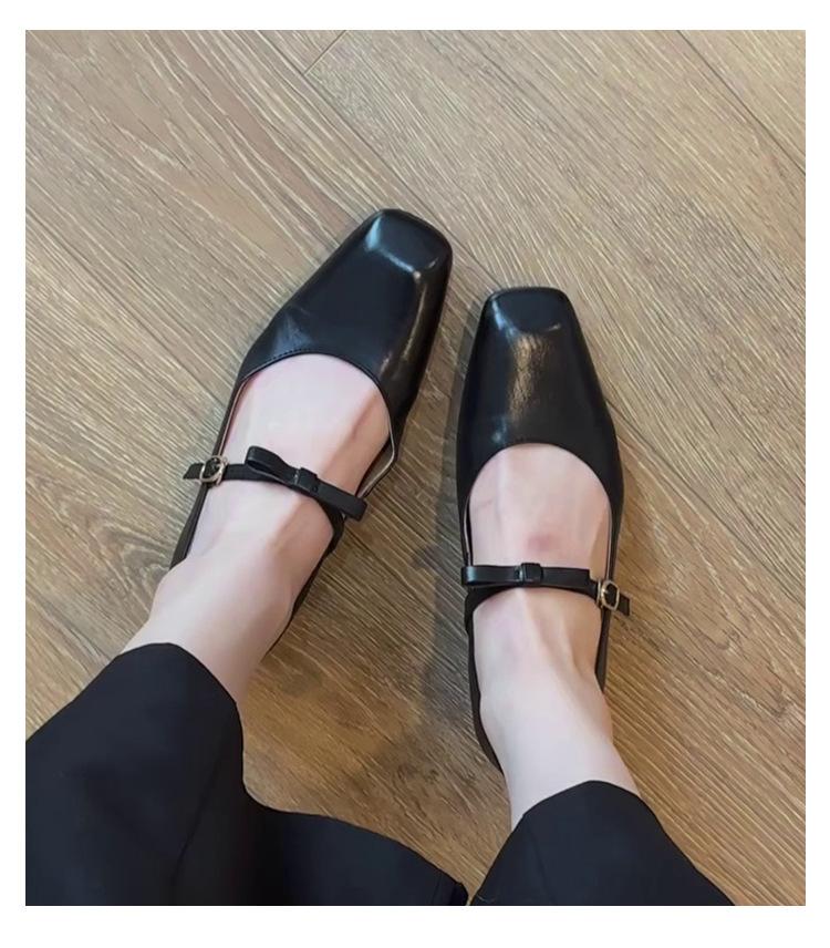 Sheepskin version~ Leather bow French word belt Mary Jane shoes women's retro flat ballet single shoes evening shoes
