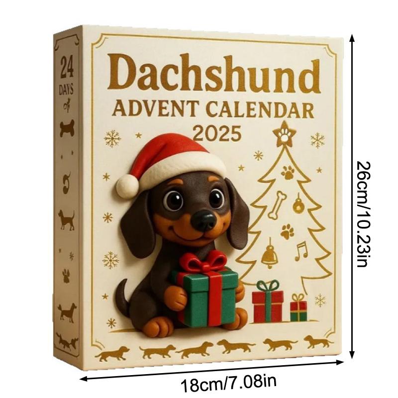 Calendrier de l'Avent Teckel 2025, Calendrier de Compte à Rebours de Noël 24 Jours Acrylique Mignon Teckel Décor d'Arbre de Fête Pour les Amoureux des Chiens