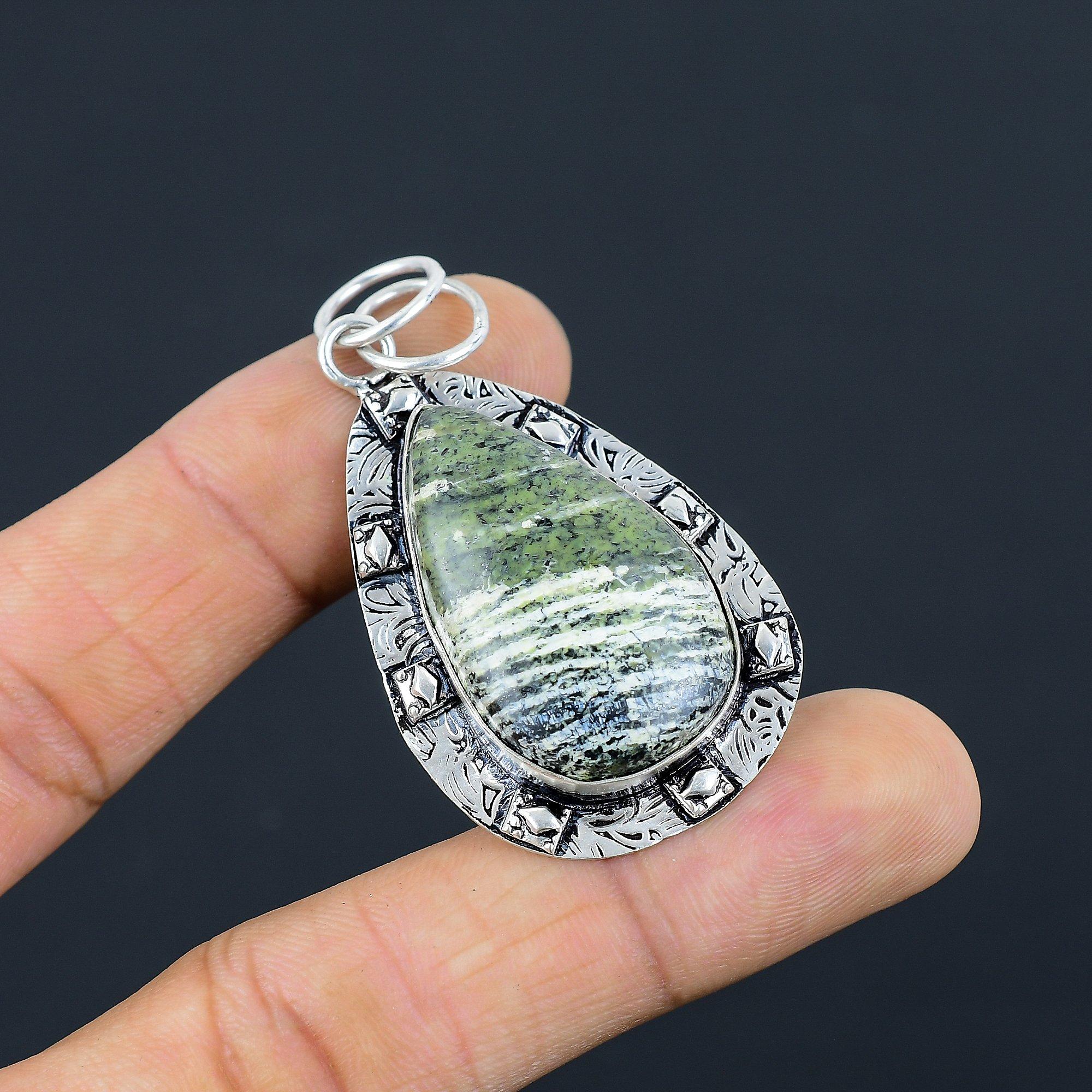 

Natural Swiss Opal Gemstone Pendant Green 925 Sterling Silver Indian Jewelry
