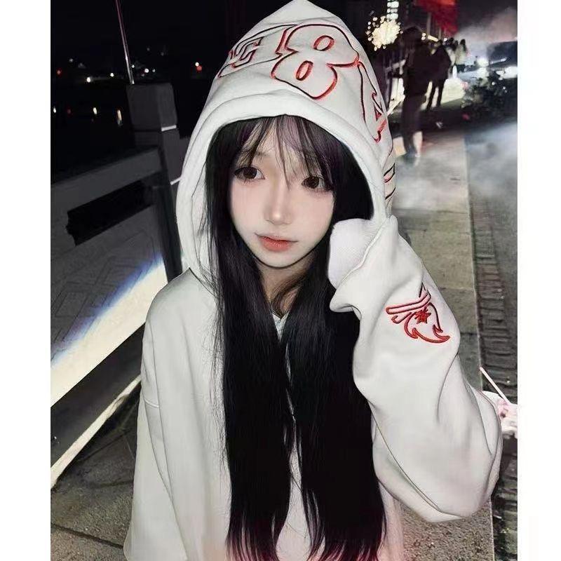 Cross-Border American Rapper Style 351-400g Flame Embroidery Men's Heavyweight Pure Cotton Hoodie