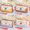 Multi Compartment Canvas Pencil Case With Durable Zipper For Students And Office Use