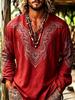Plus size men's bohemian resort style V-neck long-sleeved shirt trendy geometric print skin-friendly textured fabric