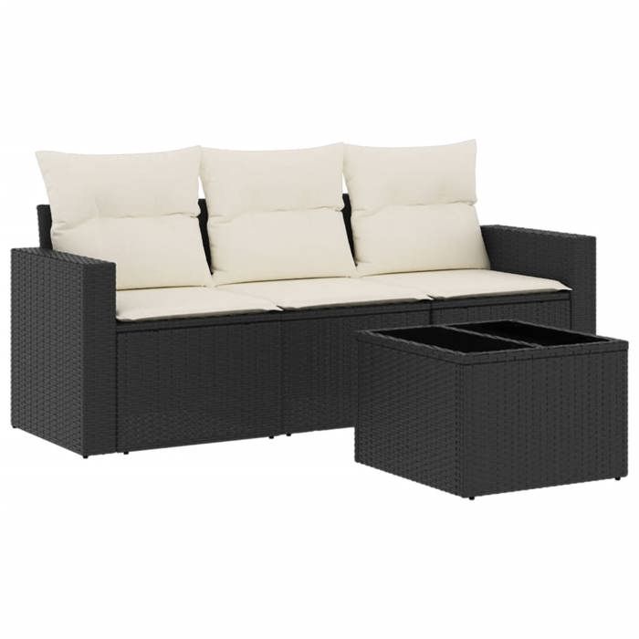 VidaXL Salon de jardin 4 pcs avec coussins noir résine tressée 3218656