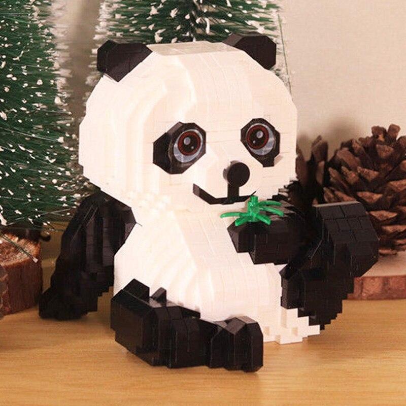 18389 Animal World Ursul panda Hrană din bambus Model de păpușă pentru animale de companie Mini blocuri de diamante, cărămizi, jucărie de construcție pentru copii, fără cutie