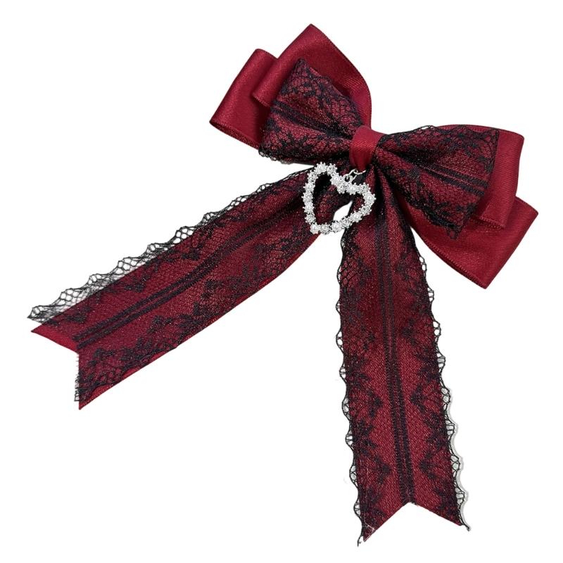 Romance Hair Bows Hair Styling Accessory with Delicate Lace And Ribbon Design Heart Charm Hair Clip for Women