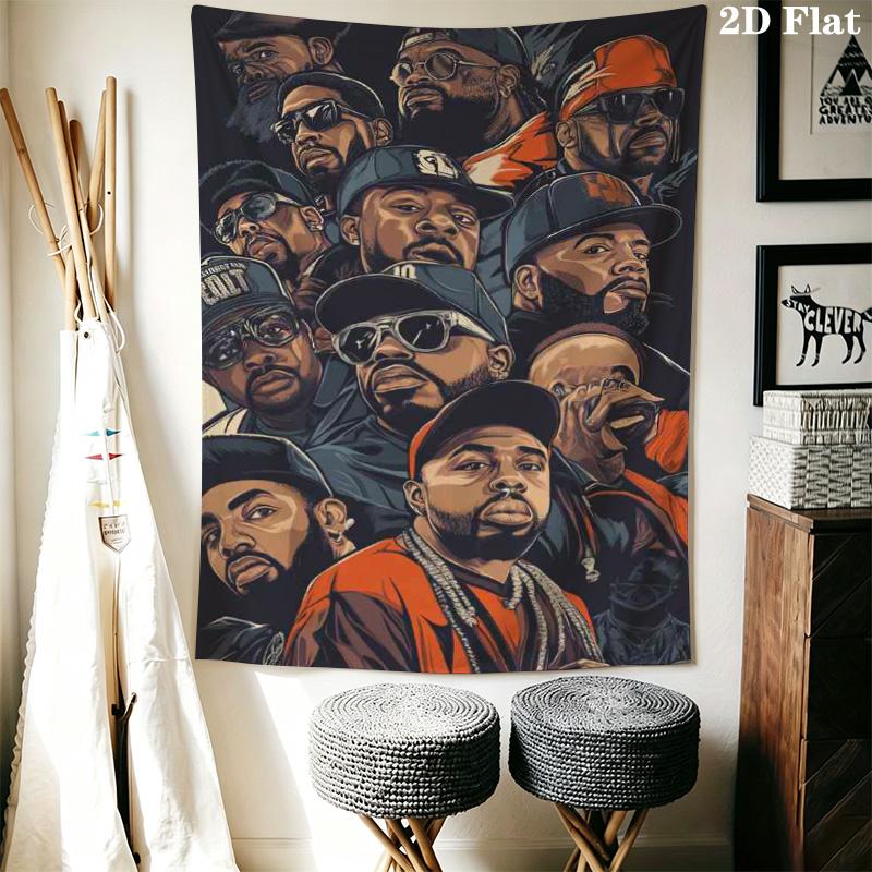 Hip Hop Rappers Portrait Tapestry, Retro Hip Hop Music Wall Hanging, Wall Art Decor for Bedroom Living Room Dorm
