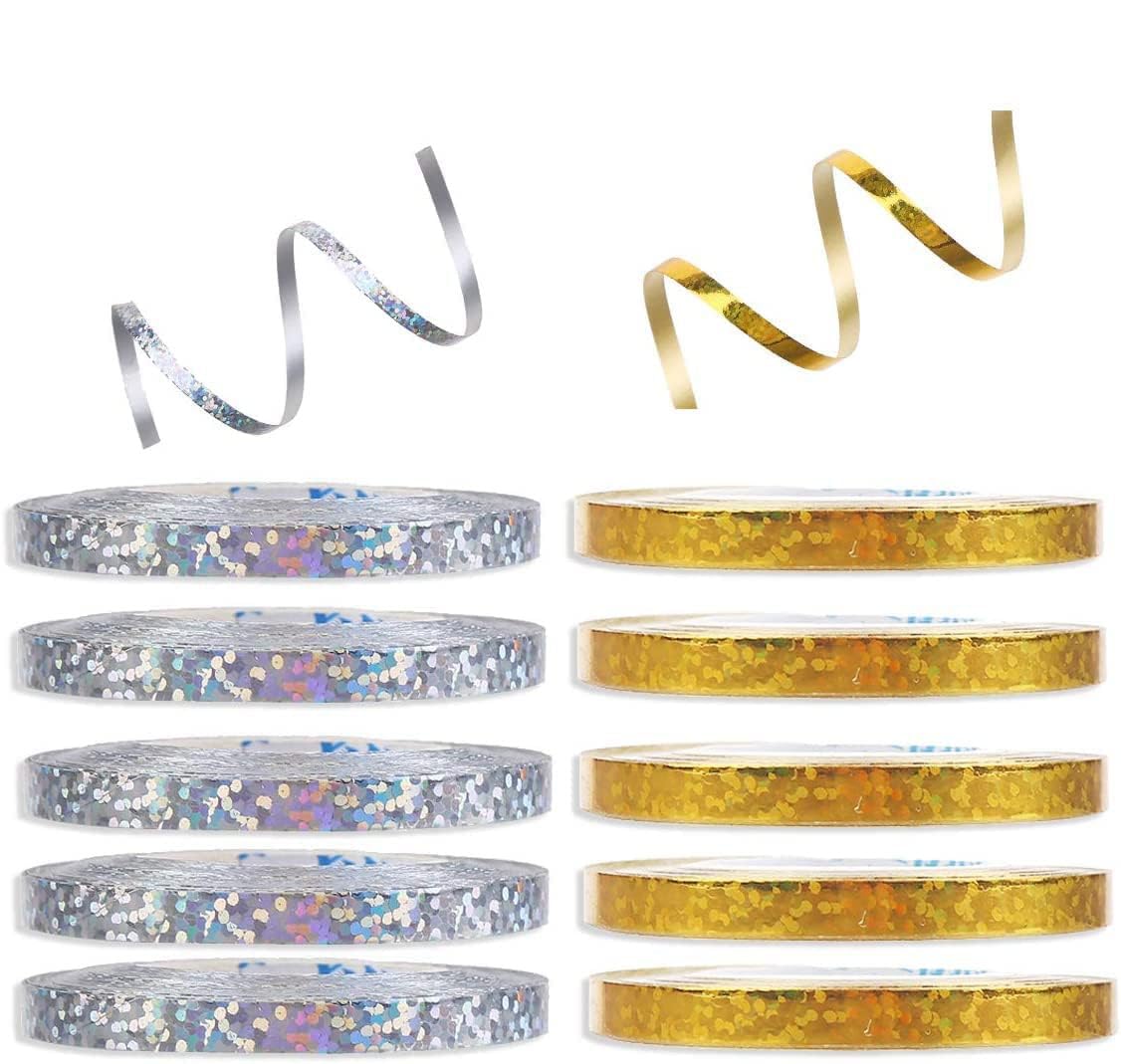 

Cinece Sparkling Curling Ribbon Balloon Decoration Set 100m 10 Pieces Gold Silver