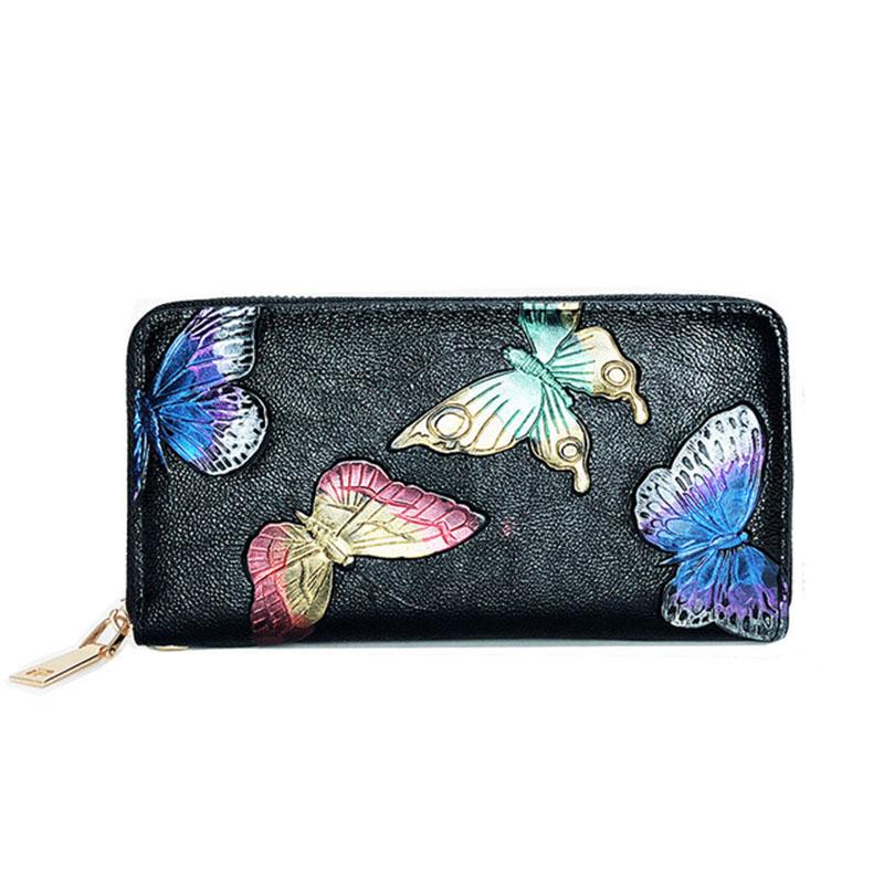 Wallet Woman Embossed Dragonfly Rose Clutch with Tassel Wristlet Purse Long PU Leather Evening Bag Wallets синий