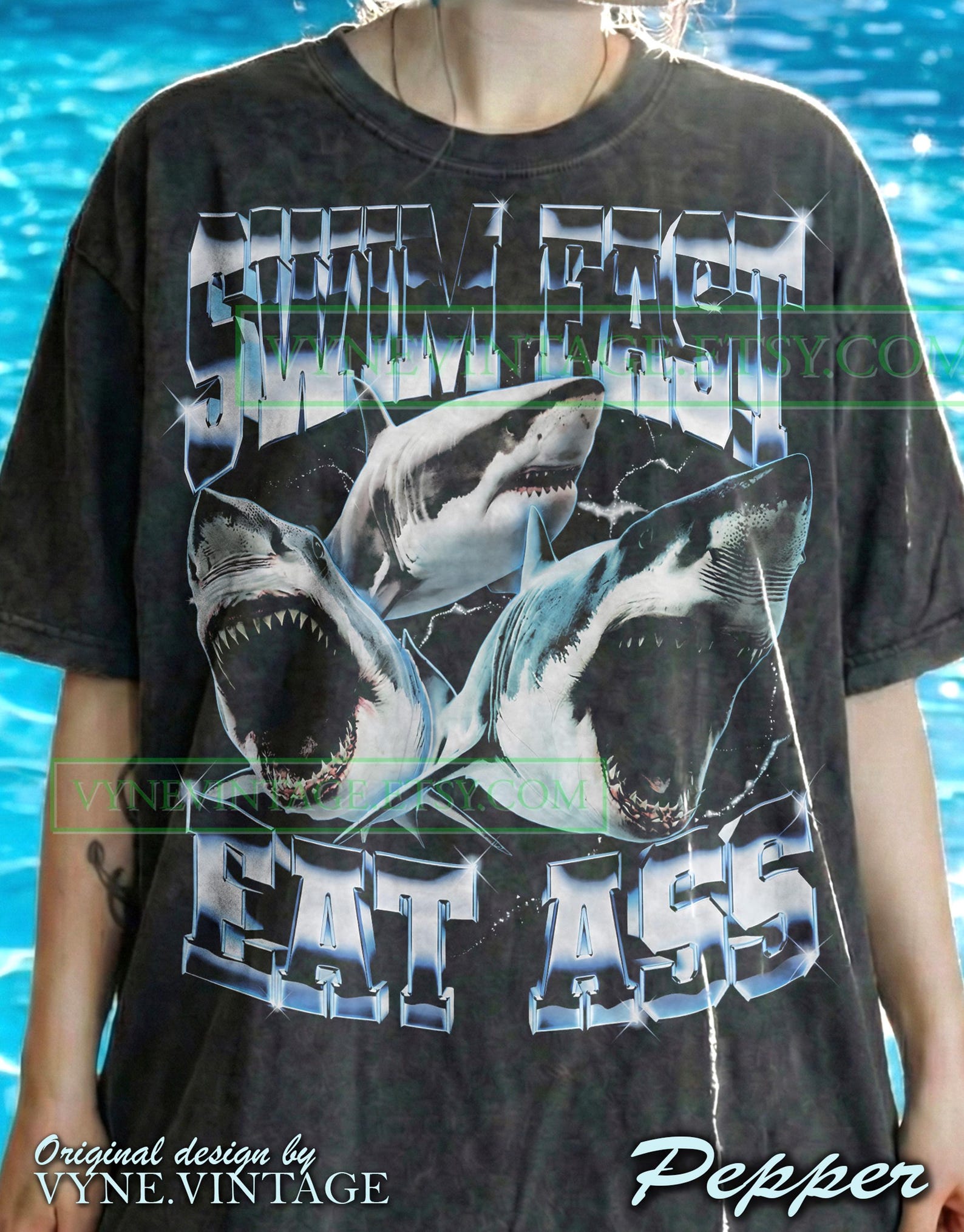 Swim Fast Eat Ass Comfort Colors® Tshirt, Great White Shark Tees, Ocean Predator Sweater, Retro 90S Tanktop, Marine Wildlife Nature 3XL