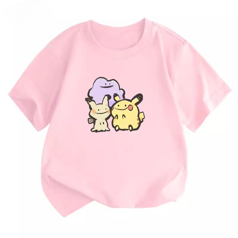 Potdemiel Summer New Pikachu Children's Pure Cotton T-Shirt, Comfortable and Breathable, Suitable for Both Boys and Girls.